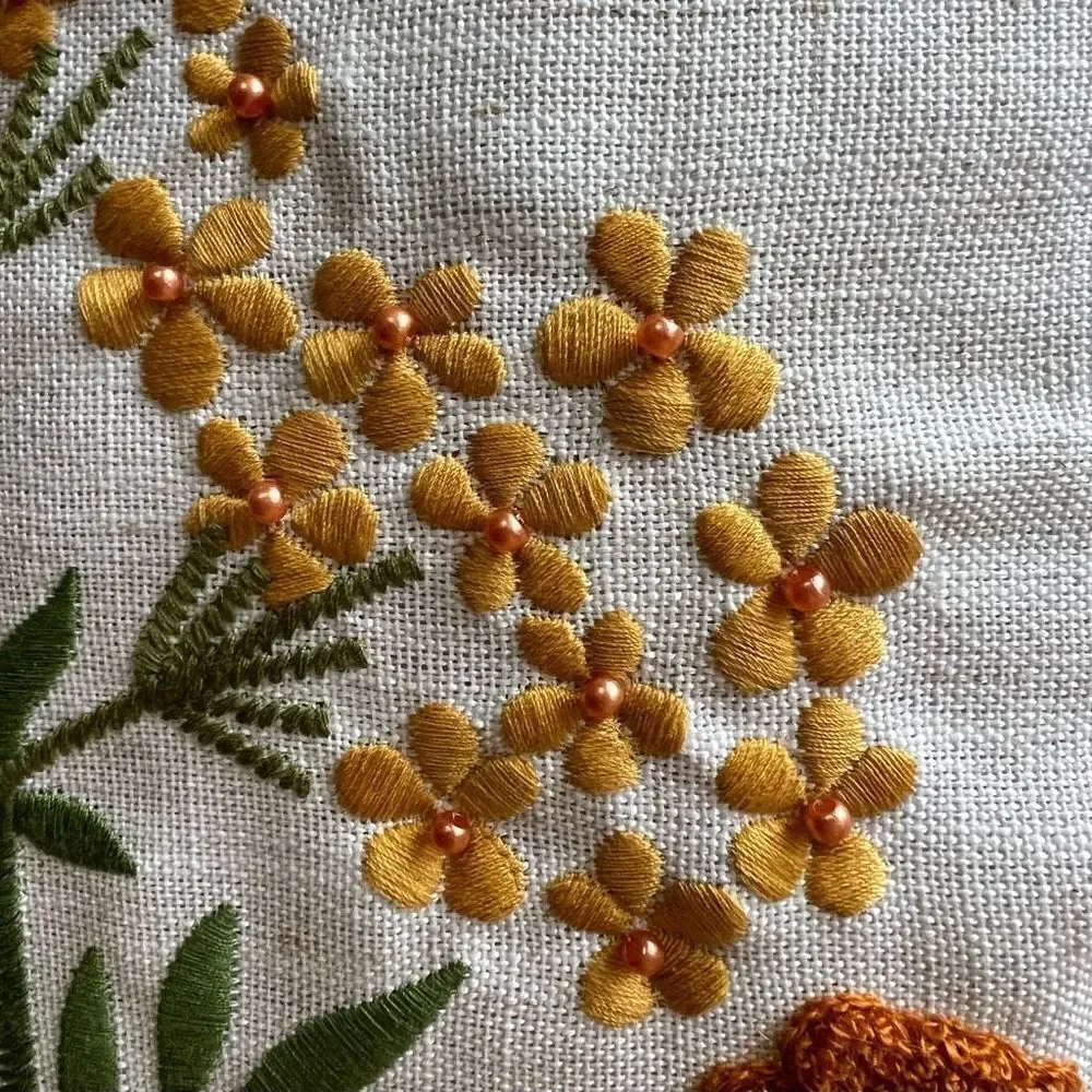 Embroidered Spring Wildflowers Throw Pillow Cover 18x18 - Picture 3 of 7
